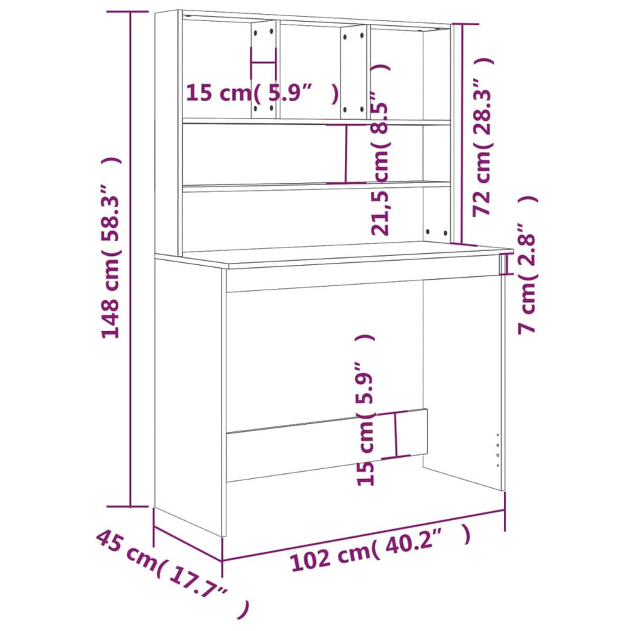 Bureau Met Schappen 102X45X148 Cm Bewerkt Hout Grijs sonoma