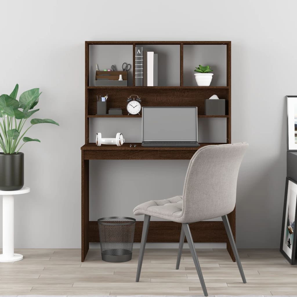 Bureau Met Schappen 102X45X148 Cm Bewerkt Hout Bruineikenkleur bruin eikenkleur