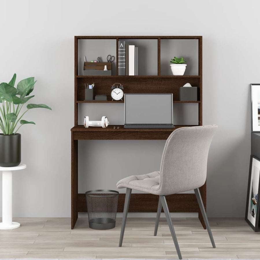 Bureau Met Schappen 102X45X148 Cm Bewerkt Hout Bruineikenkleur bruin eikenkleur