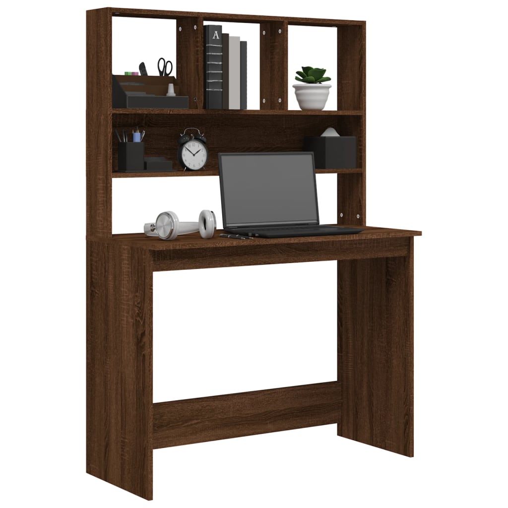 Bureau Met Schappen 102X45X148 Cm Bewerkt Hout Bruineikenkleur bruin eikenkleur