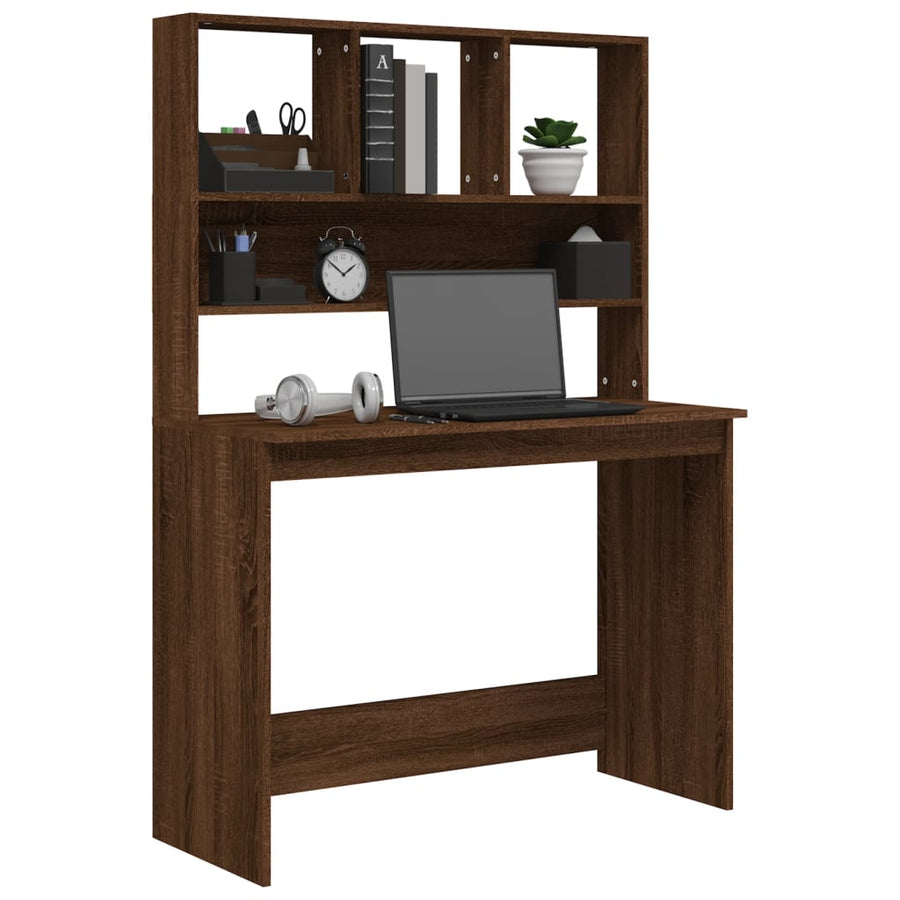 Bureau Met Schappen 102X45X148 Cm Bewerkt Hout Bruineikenkleur bruin eikenkleur