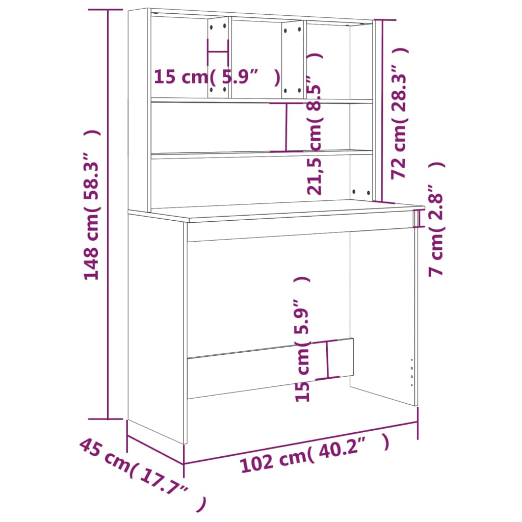 Bureau Met Schappen 102X45X148 Cm Bewerkt Hout Bruineikenkleur bruin eikenkleur