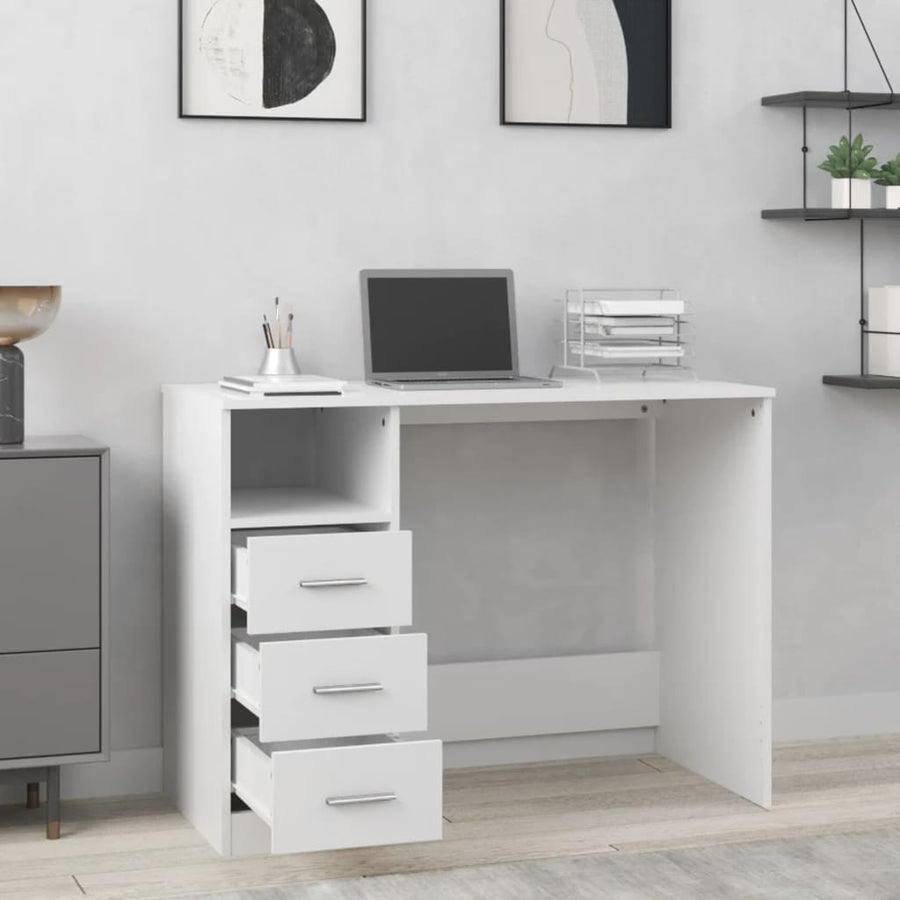 Bureau Met Lades 102X50X76 Cm Bewerkt Hout Wit