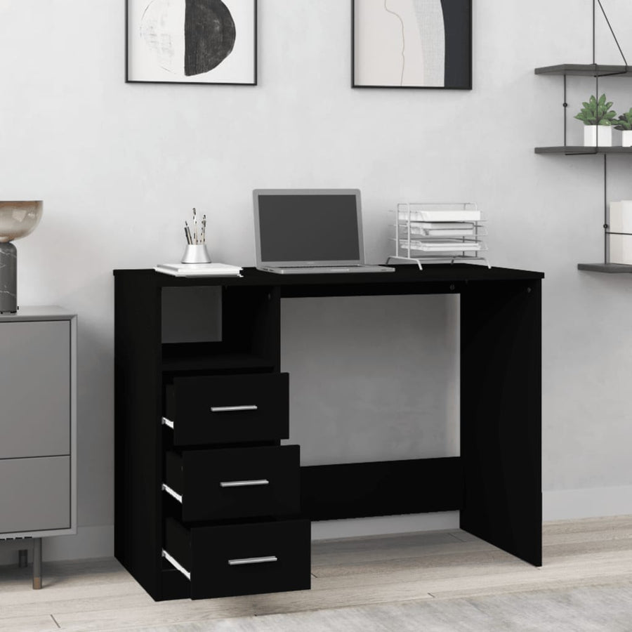 Bureau Met Lades 102X50X76 Cm Bewerkt Hout Zwart