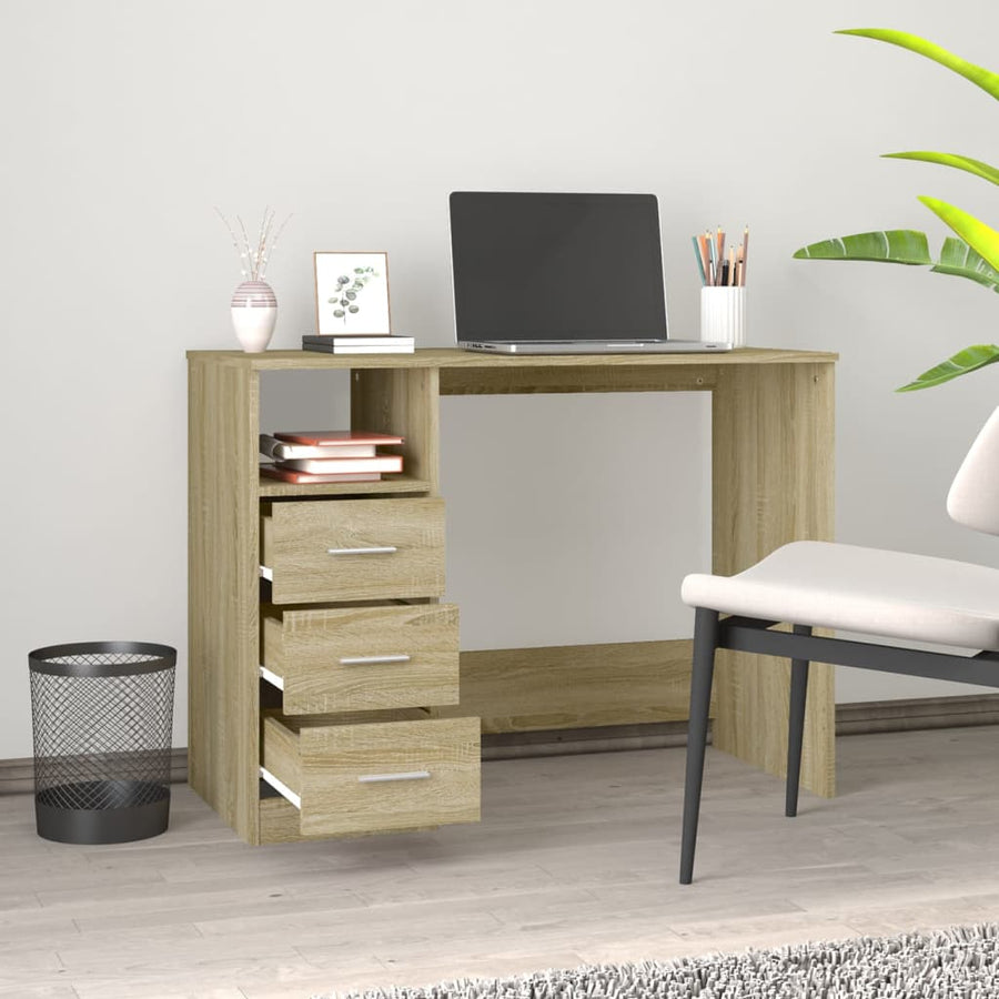 Bureau Met Lades 102X50X76 Cm Bewerkt Hout Kleurig Sonoma eiken