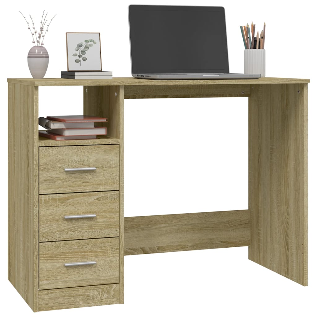 Bureau Met Lades 102X50X76 Cm Bewerkt Hout Kleurig Sonoma eiken
