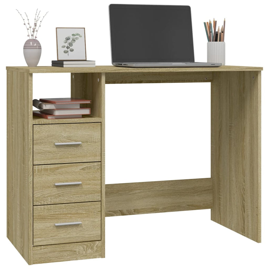 Bureau Met Lades 102X50X76 Cm Bewerkt Hout Kleurig Sonoma eiken