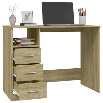 Bureau Met Lades 102X50X76 Cm Bewerkt Hout Kleurig Sonoma eiken
