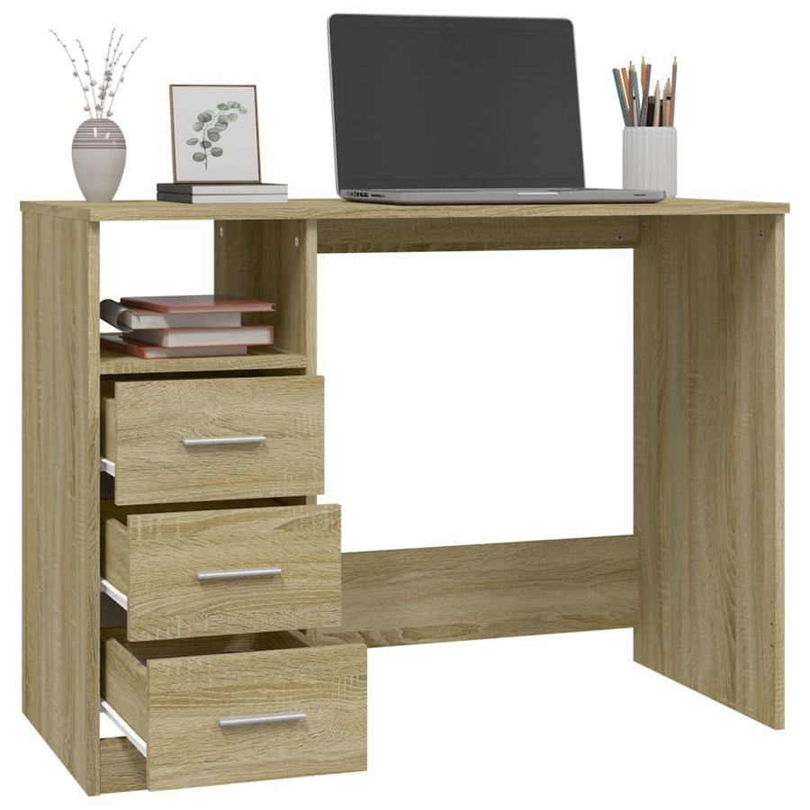 Bureau Met Lades 102X50X76 Cm Bewerkt Hout Kleurig Sonoma eiken