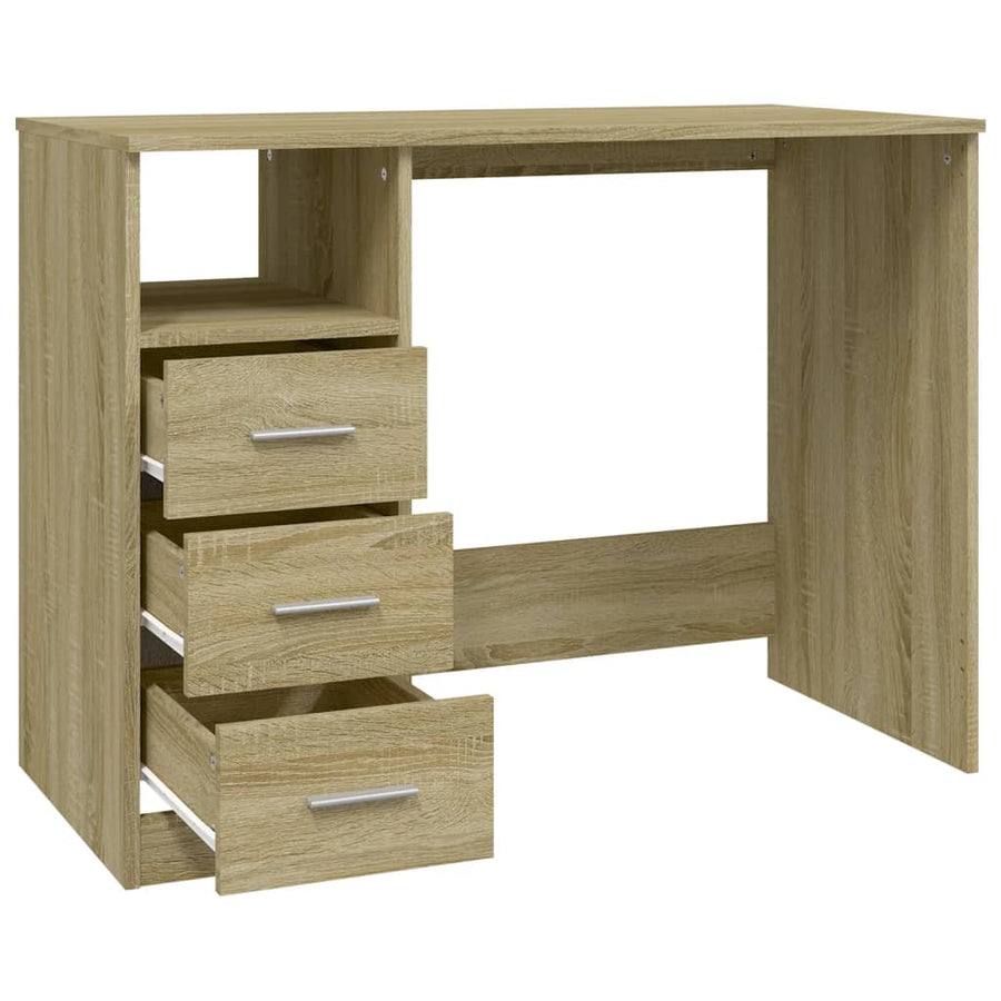 Bureau Met Lades 102X50X76 Cm Bewerkt Hout Kleurig Sonoma eiken