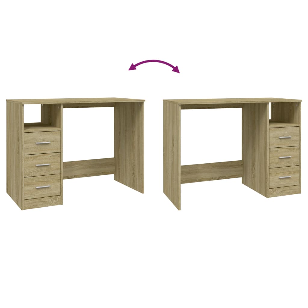 Bureau Met Lades 102X50X76 Cm Bewerkt Hout Kleurig Sonoma eiken