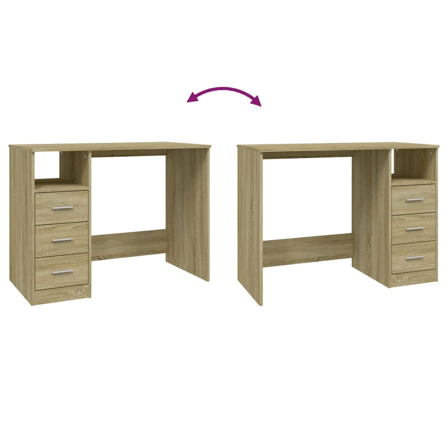 Bureau Met Lades 102X50X76 Cm Bewerkt Hout Kleurig Sonoma eiken