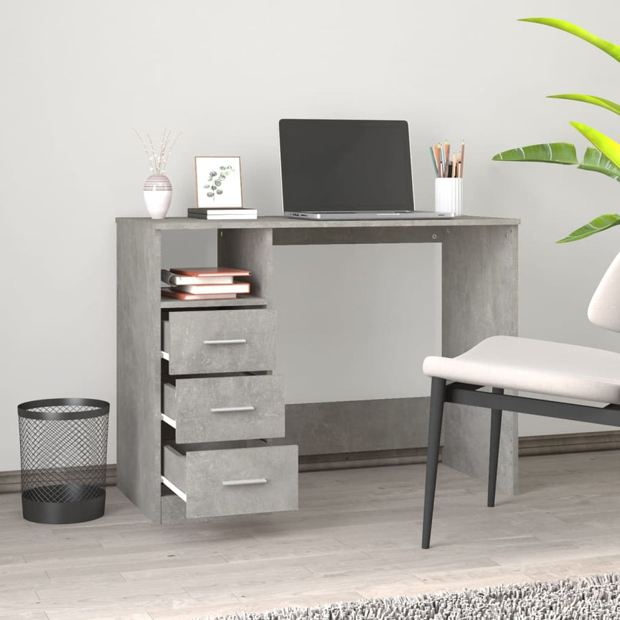 Bureau Met Lades 102X50X76 Cm Bewerkt Hout Betongrijs