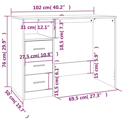 Bureau Met Lades 102X50X76 Cm Bewerkt Hout Betongrijs