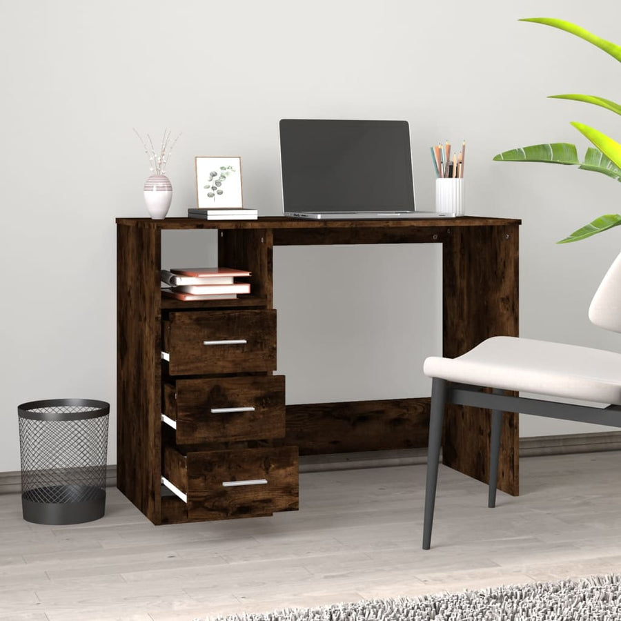 Bureau Met Lades 102X50X76 Cm Bewerkt Hout Kleurig Gerookt eiken