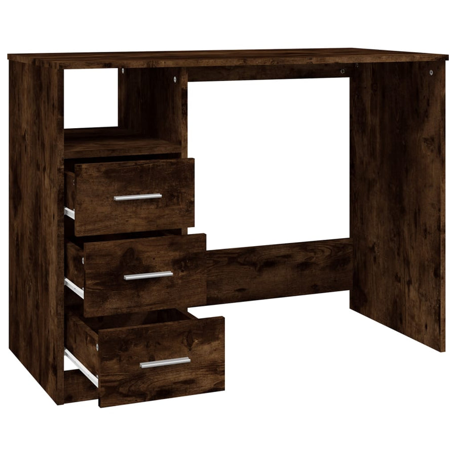 Bureau Met Lades 102X50X76 Cm Bewerkt Hout Kleurig Gerookt eiken