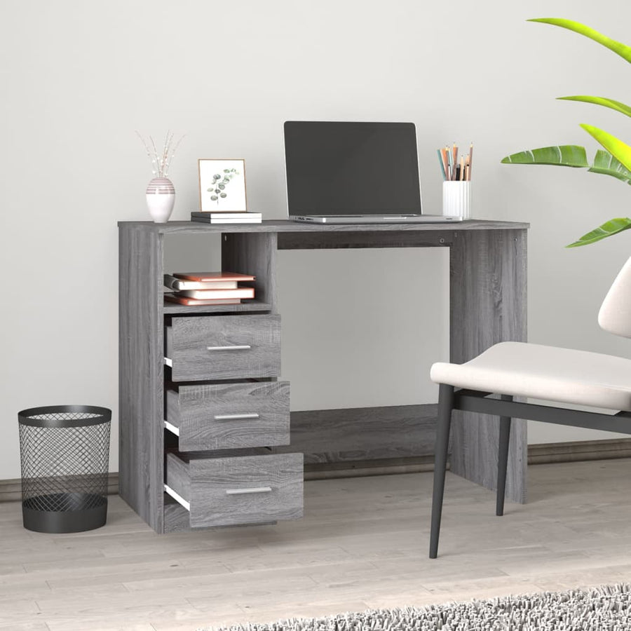 Bureau Met Lades 102X50X76 Cm Bewerkt Hout Eiken Grijs sonoma