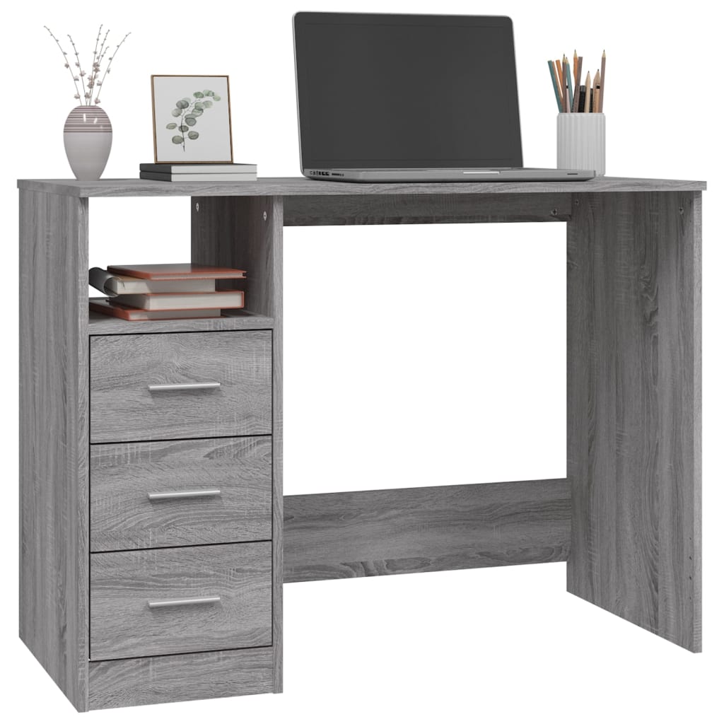 Bureau Met Lades 102X50X76 Cm Bewerkt Hout Eiken Grijs sonoma