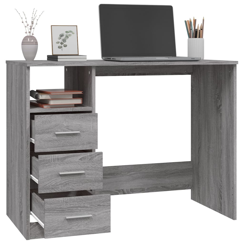 Bureau Met Lades 102X50X76 Cm Bewerkt Hout Eiken Grijs sonoma