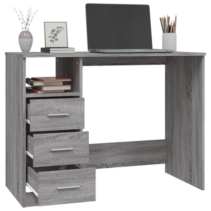 Bureau Met Lades 102X50X76 Cm Bewerkt Hout Eiken Grijs sonoma