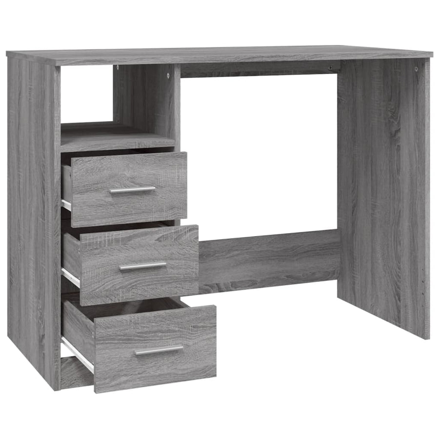 Bureau Met Lades 102X50X76 Cm Bewerkt Hout Eiken Grijs sonoma