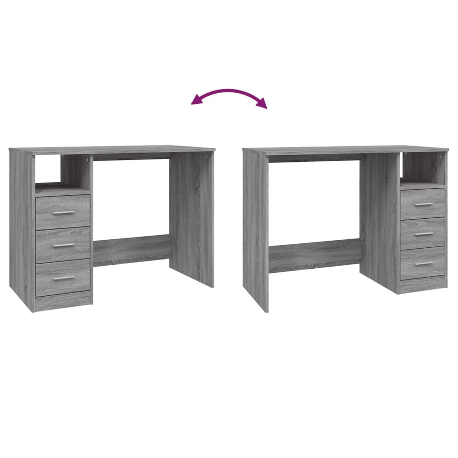 Bureau Met Lades 102X50X76 Cm Bewerkt Hout Eiken Grijs sonoma