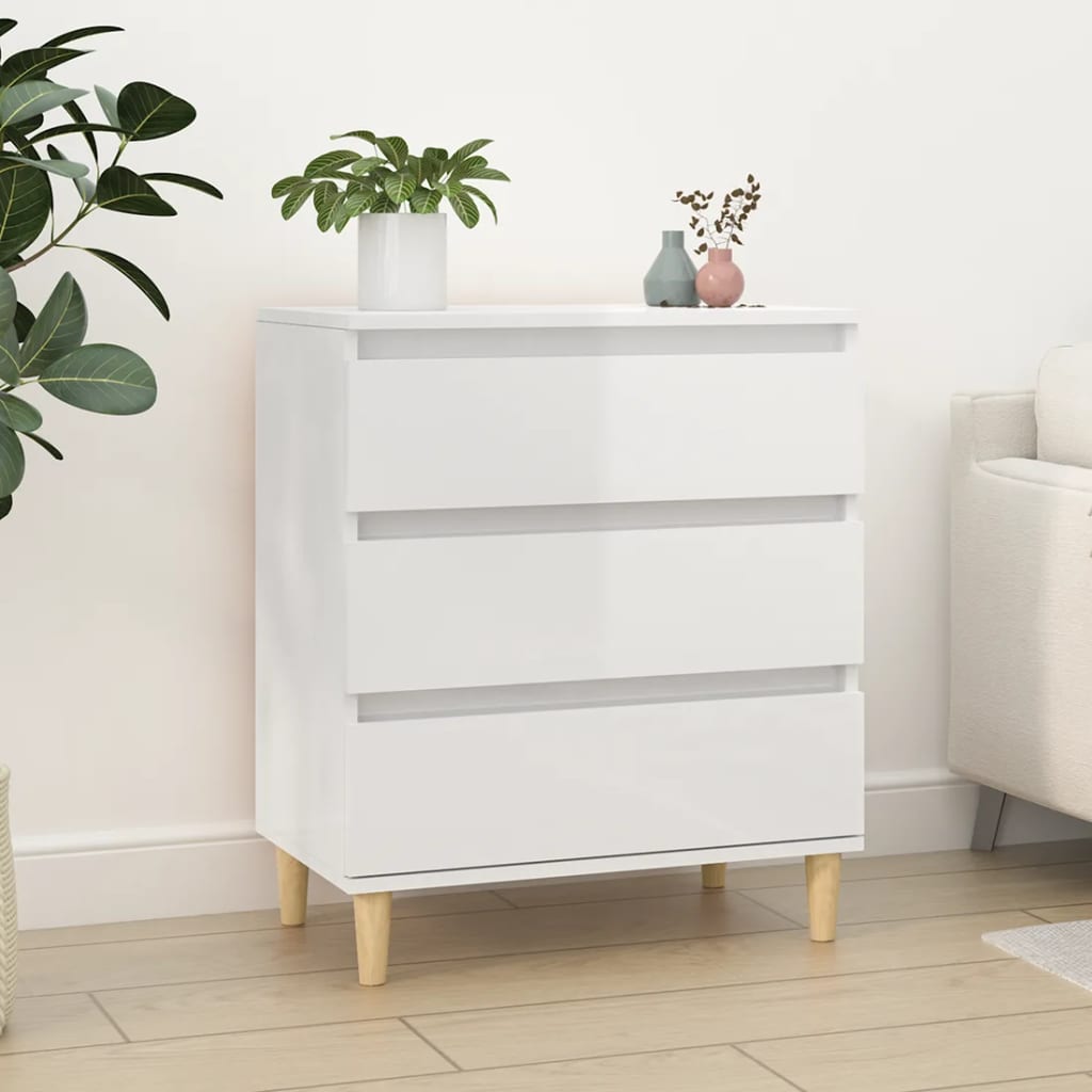 Dressoir 60X35X70 Cm Bewerkt Hout Hoogglans Wit