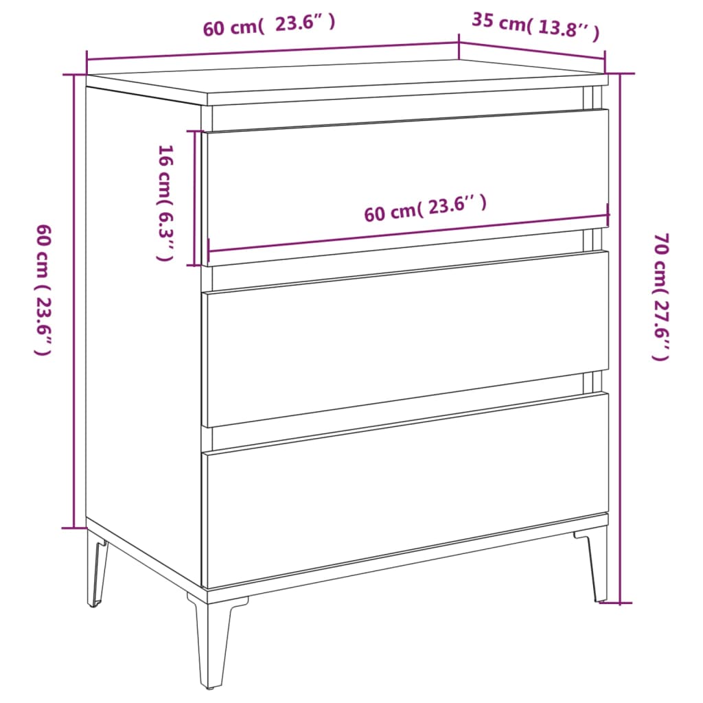 Dressoir 60X30X75 Cm Bewerkt Hout Grijs Sonoma Eikenkleurig