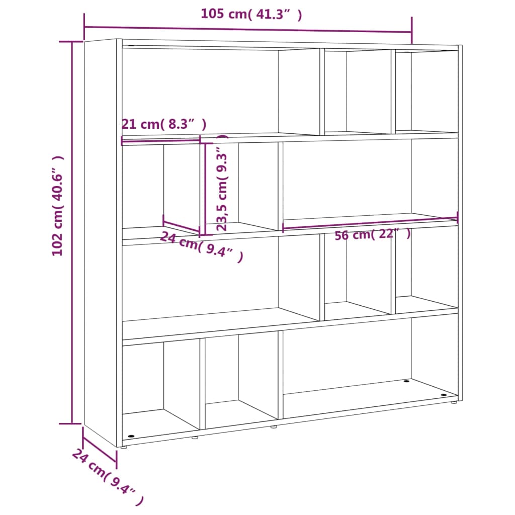Boekenkast/Kamerscherm 05X24X02 Cm Hoogglans wit