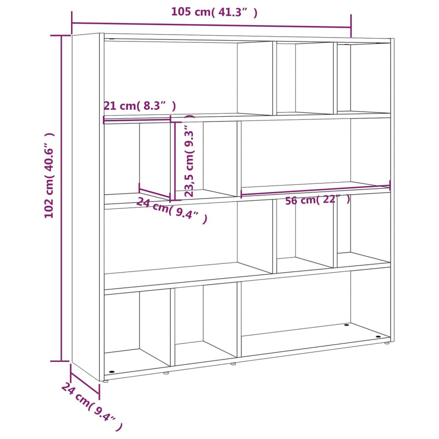 Boekenkast/Kamerscherm 05X24X02 Cm Eikenkleurig Grijs sonoma