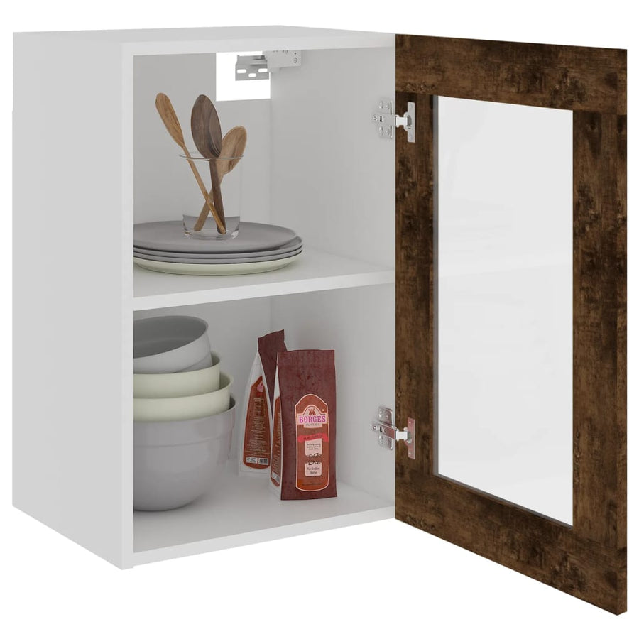 Wandkast 40x31x60 cm glas en bewerkt hout gerookt eikenkleurig Gerookt eiken