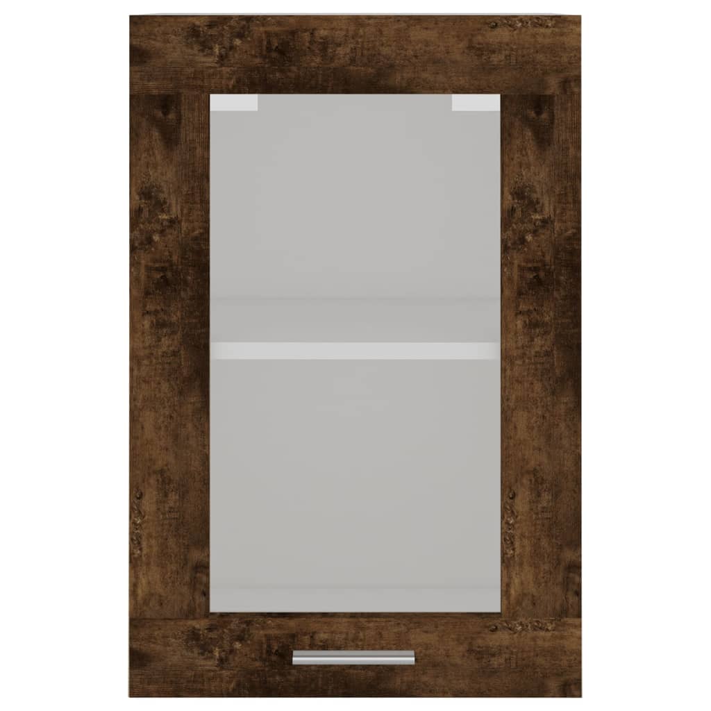 Wandkast 40x31x60 cm glas en bewerkt hout gerookt eikenkleurig Gerookt eiken