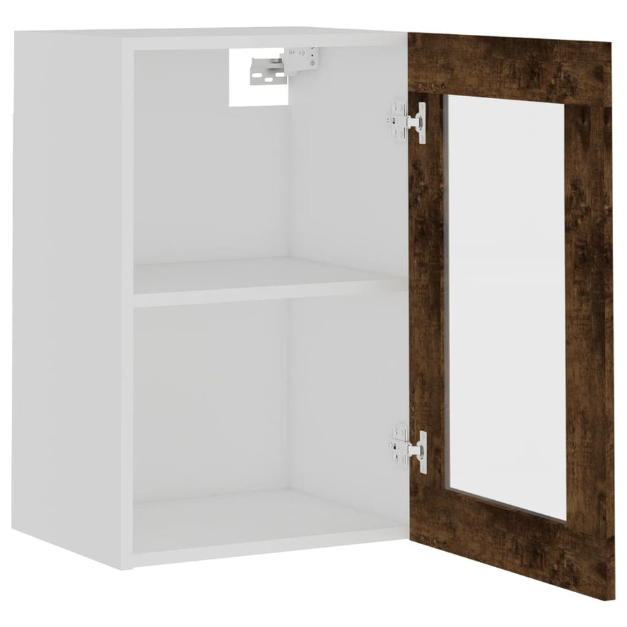 Wandkast 40x31x60 cm glas en bewerkt hout gerookt eikenkleurig Gerookt eiken