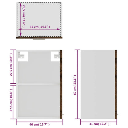 Wandkast 40x31x60 cm glas en bewerkt hout gerookt eikenkleurig Gerookt eiken