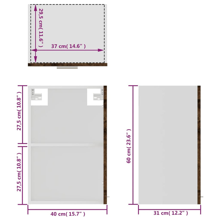 Wandkast 40x31x60 cm glas en bewerkt hout gerookt eikenkleurig Gerookt eiken