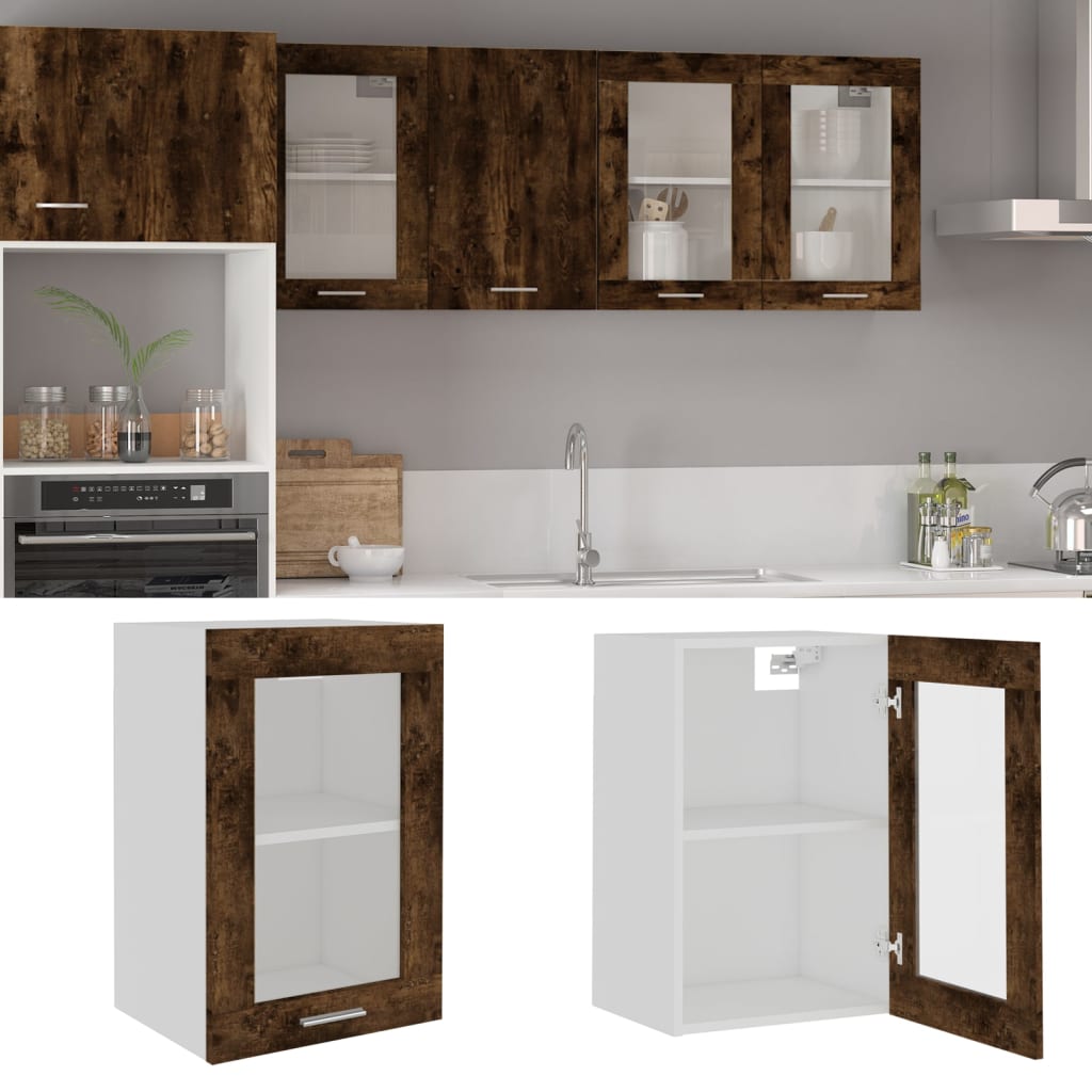 Wandkast 40x31x60 cm glas en bewerkt hout gerookt eikenkleurig Gerookt eiken