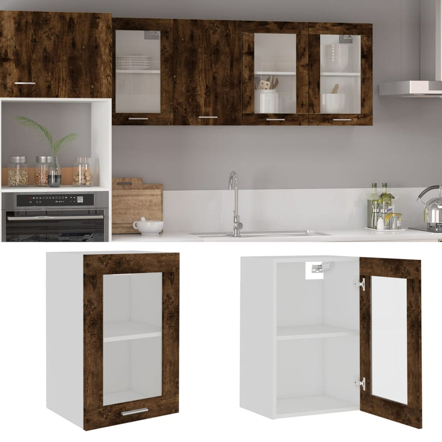 Wandkast 40x31x60 cm glas en bewerkt hout gerookt eikenkleurig Gerookt eiken