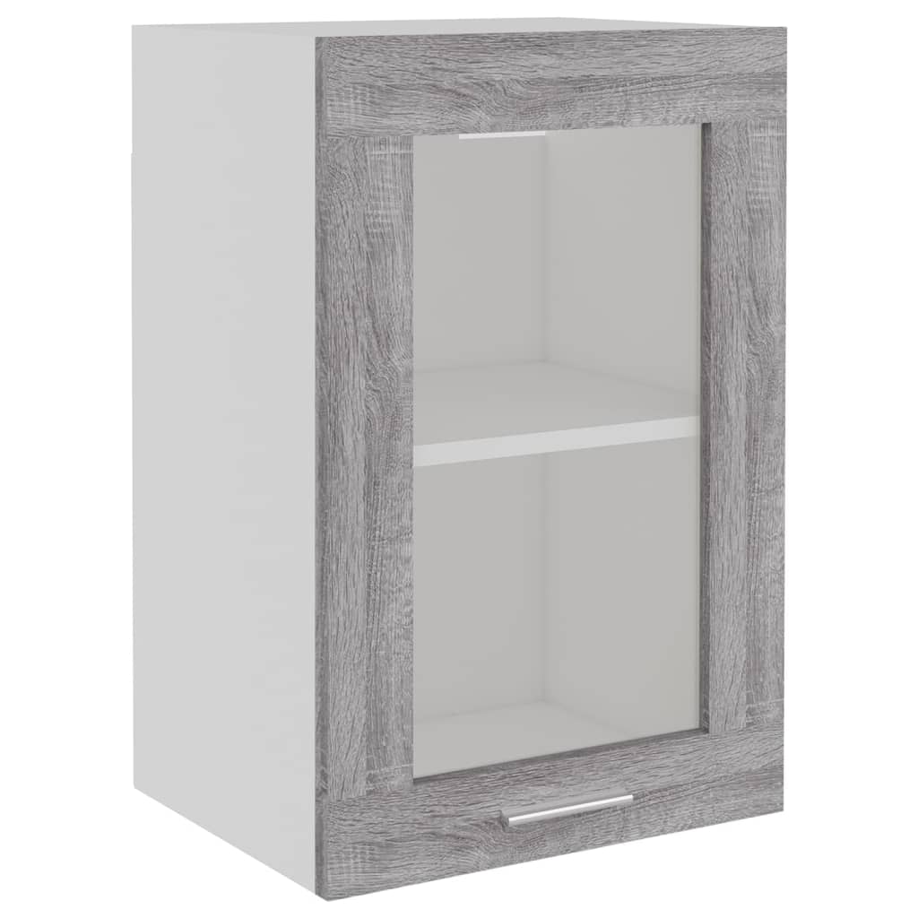 Wandkast 40x31x60 cm glas en bewerkt hout grijs sonoma eiken