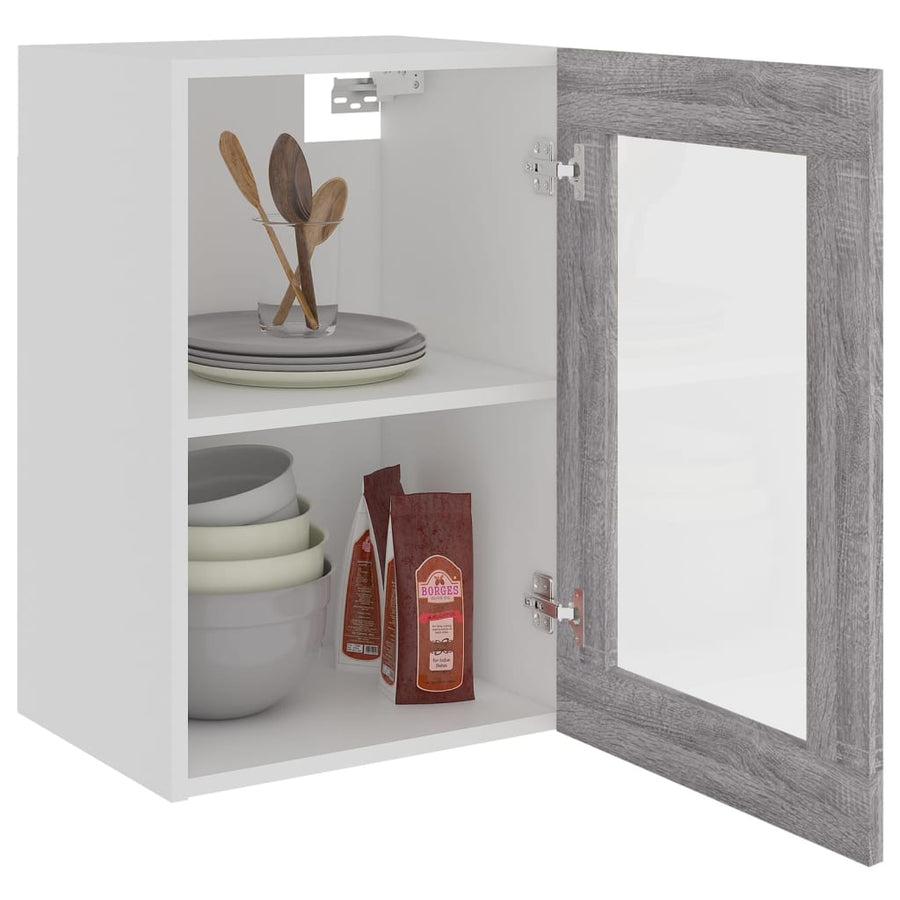 Wandkast 40x31x60 cm glas en bewerkt hout grijs sonoma eiken