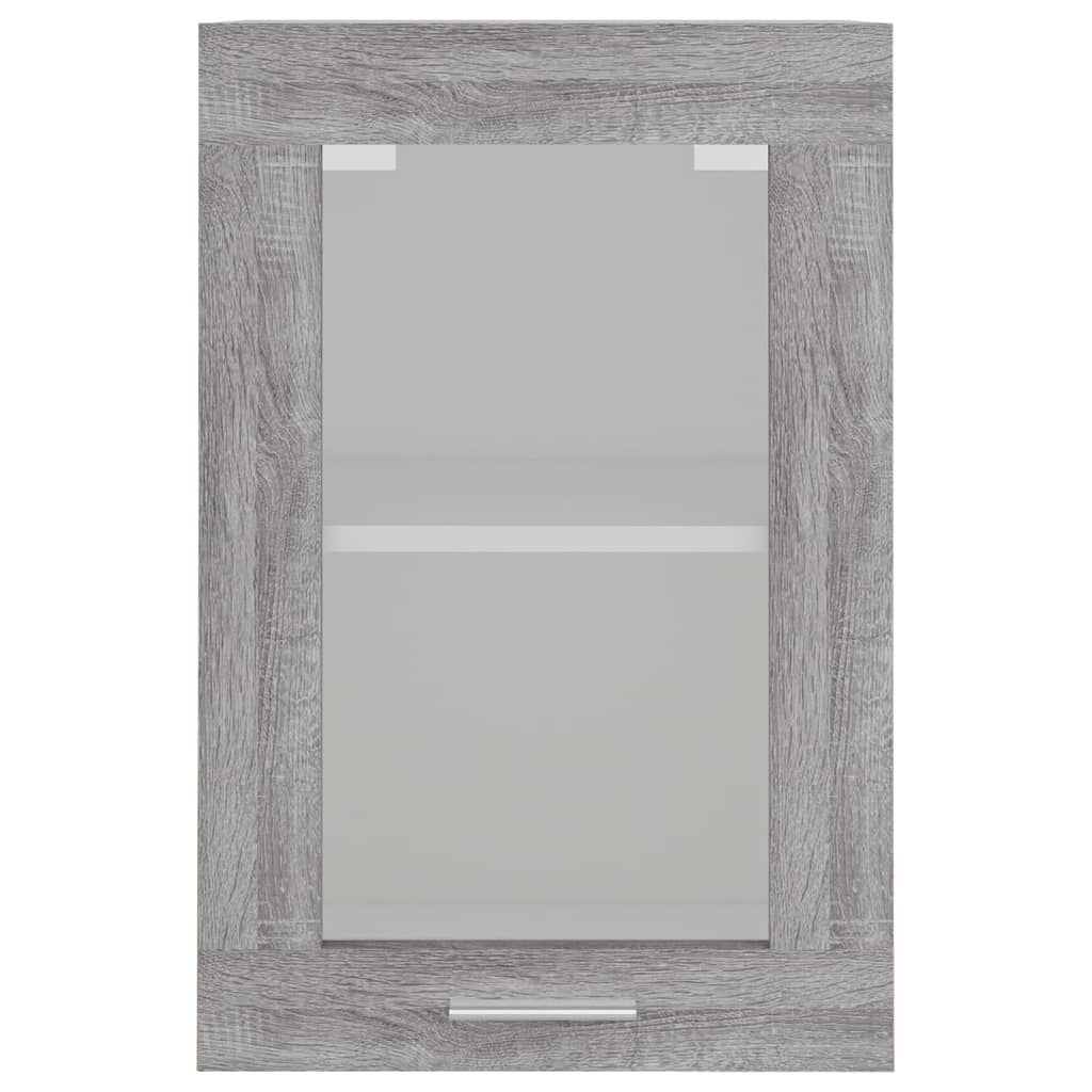 Wandkast 40x31x60 cm glas en bewerkt hout grijs sonoma eiken