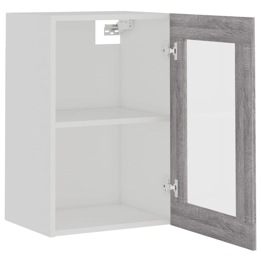 Wandkast 40x31x60 cm glas en bewerkt hout grijs sonoma eiken