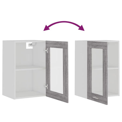 Wandkast 40x31x60 cm glas en bewerkt hout grijs sonoma eiken