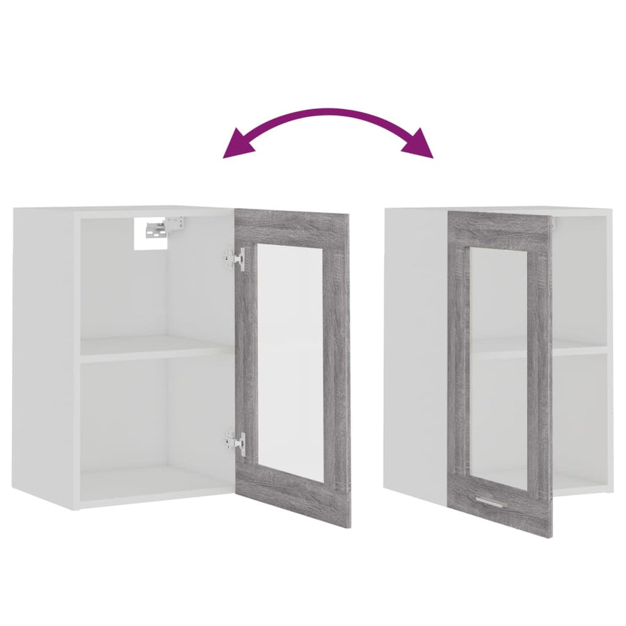 Wandkast 40x31x60 cm glas en bewerkt hout grijs sonoma eiken