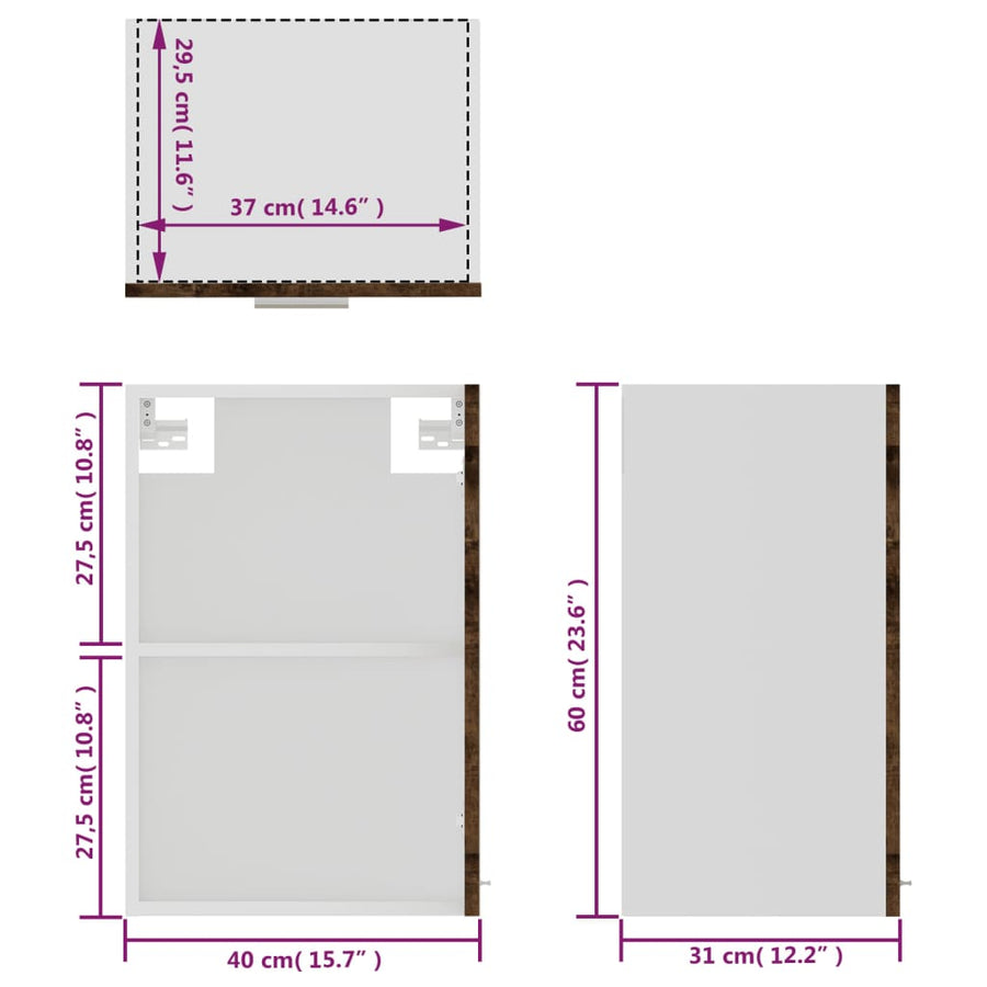Wandkast 40x31x60 cm glas en bewerkt hout grijs sonoma eiken