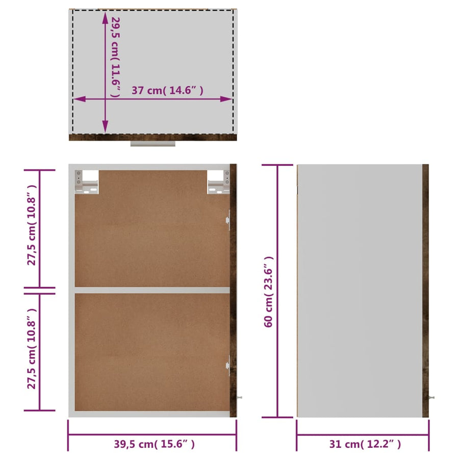Wandkast 39,5X3X60 Cm Bewerkt Hout Bruin Eikenkleur Hangkast 40 cm