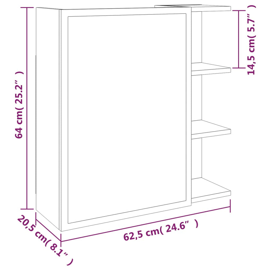 Badkamerspiegelkast 62,5X20,5X64 Cm Bewerkt Hout Gerookt Eiken 1