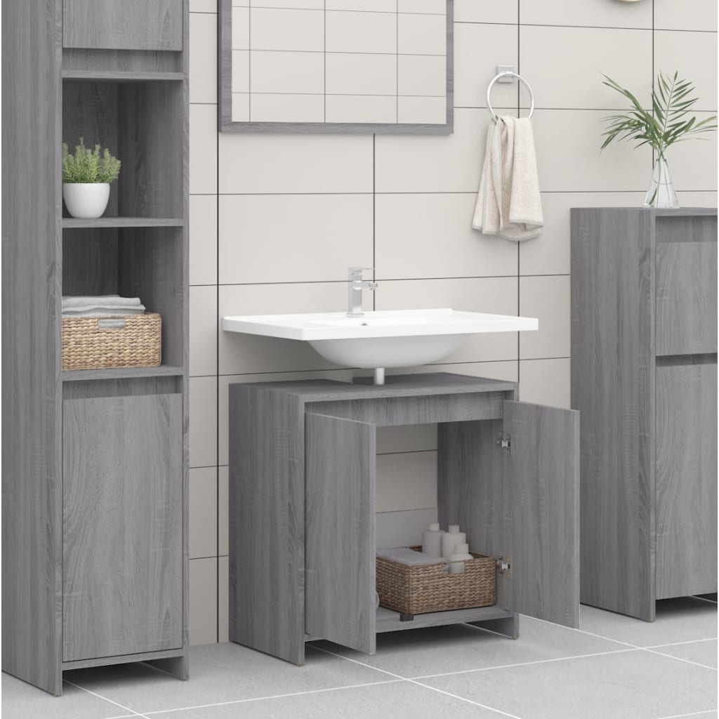 Badkamerkast 60X33X61 Cm Bewerkt Hout Grijs Sonoma Eikenkleurig