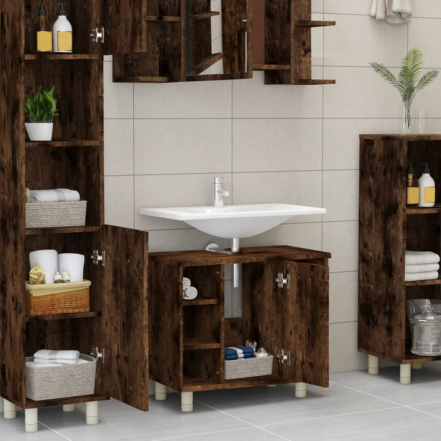 Badkamerkast 60X32X53,5 Cm Bewerkt Hout Kleurig Gerookt eiken