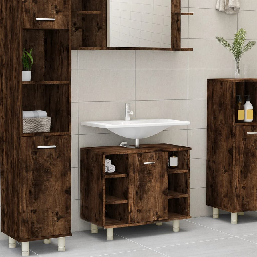 Badkamerkast 60X32X53,5 Cm Bewerkt Hout Kleurig Gerookt eiken