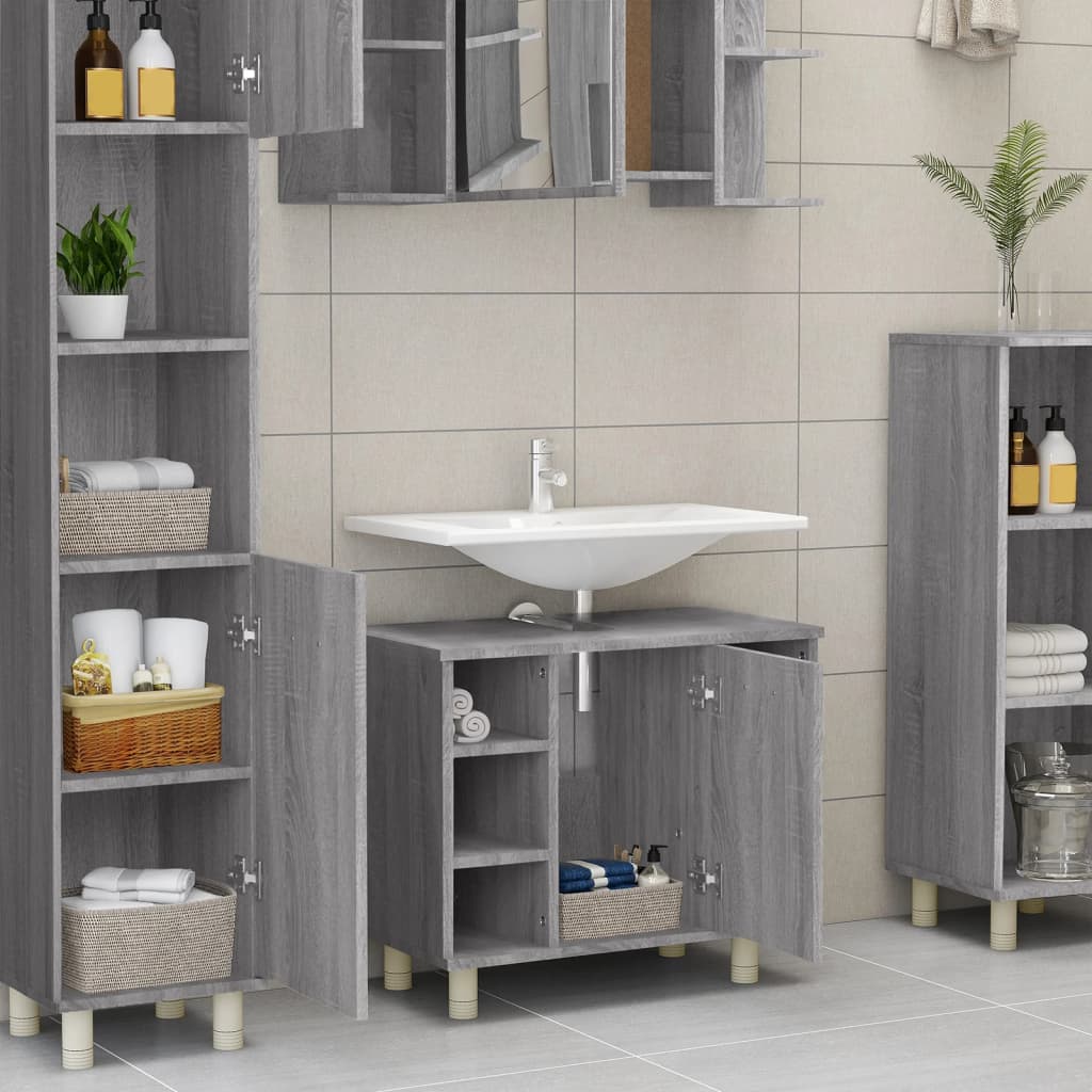 Badkamerkast 60X32X53,5 Cm Bewerkt Hout Eikenkleur Grijs sonoma